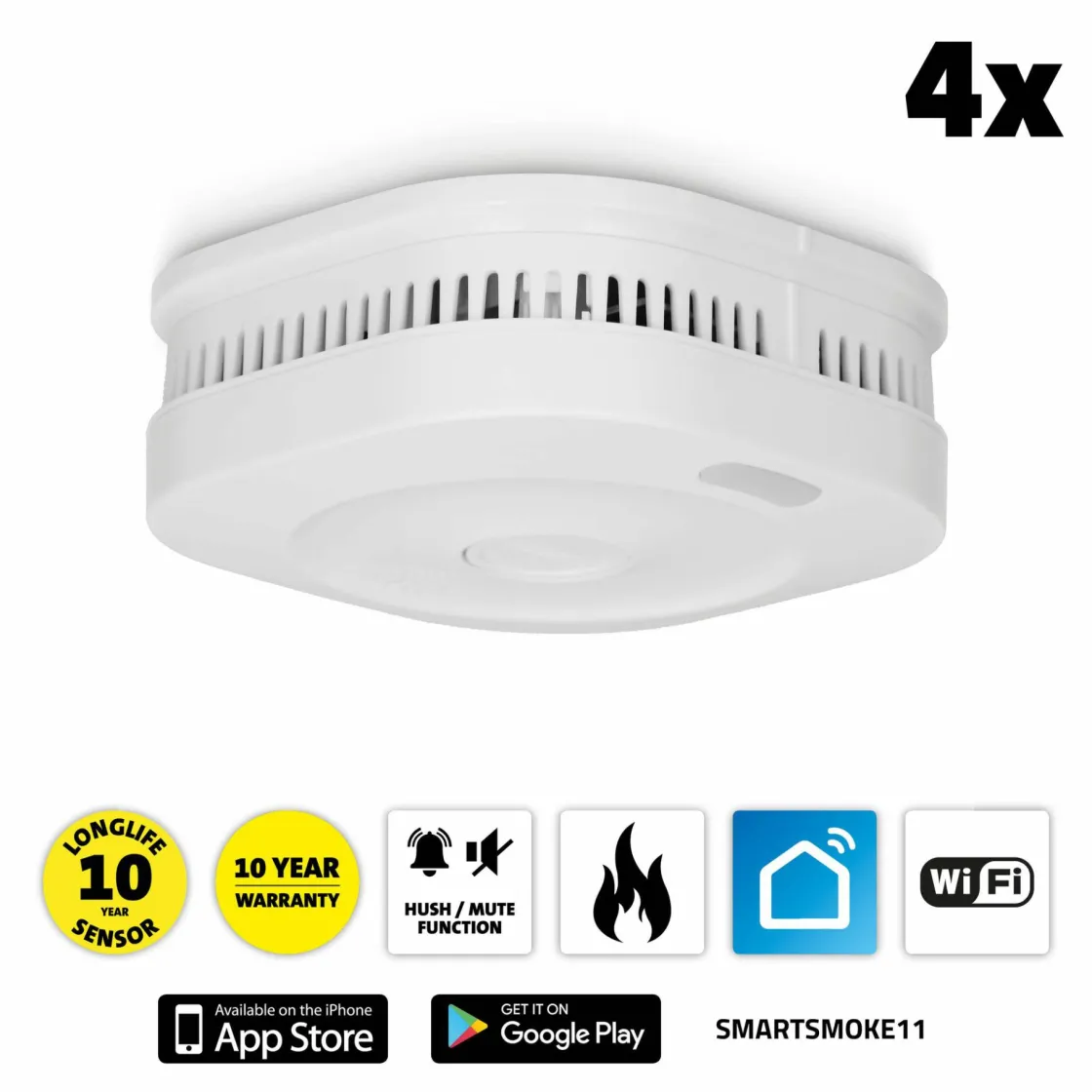 Alecto Rauchmelder^SMARTSMOKE11 4X Smart WLAN Rauchmelder