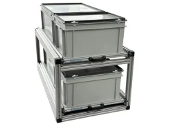Markenlos Aluminium 90 x 40 cm Doppel-Heckauszug mit 4 geschlossene Boxen< Heckauszüge