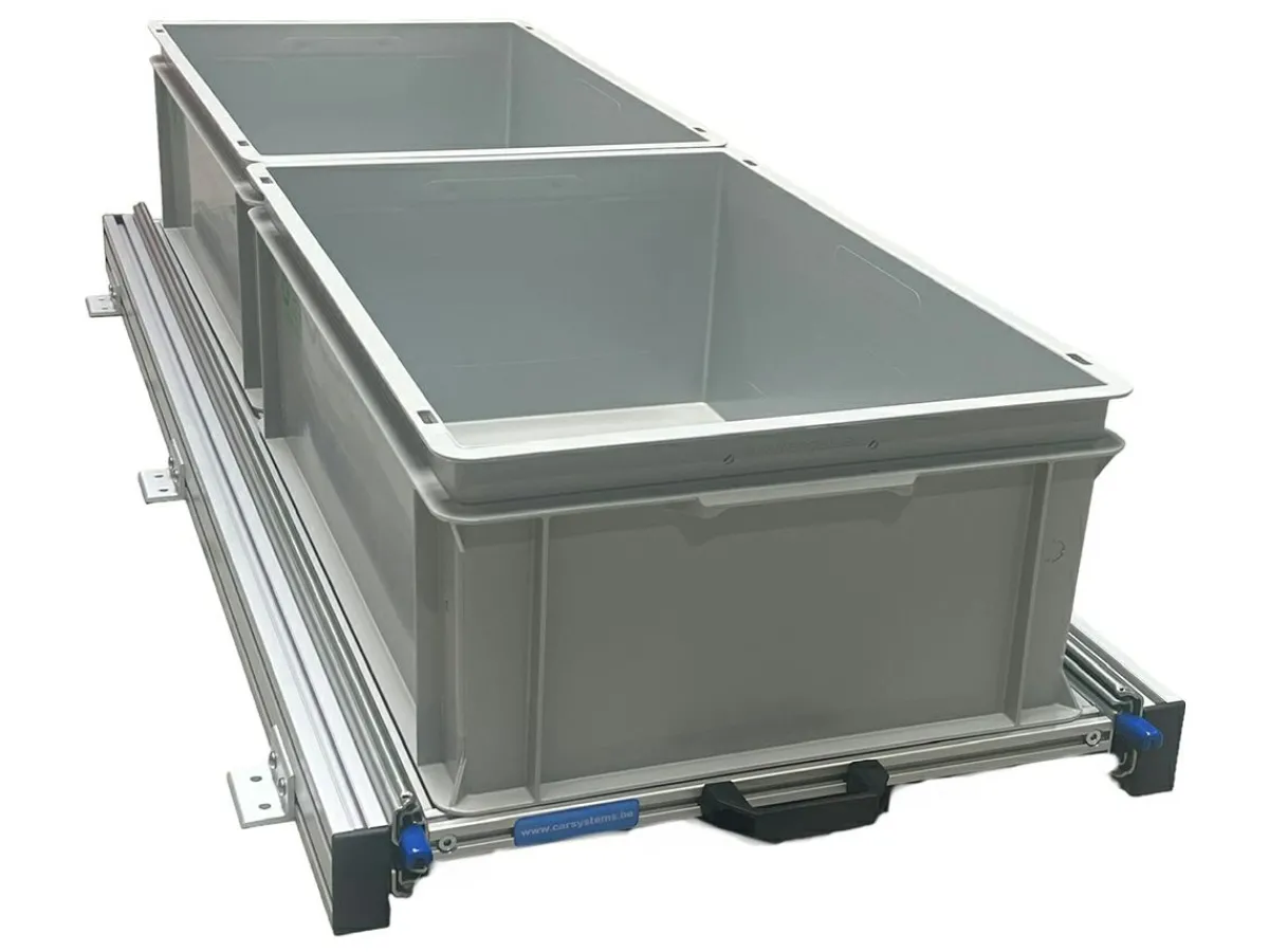 Markenlos Aluminium Schiebeframe 120x40 cm mit 2 offenen Boxen< Heckauszüge