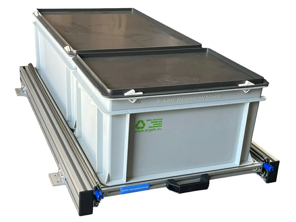 Markenlos Aluminium 90x40 cm Schiebegestell mit 2 Körben und Deckel< Heckauszüge
