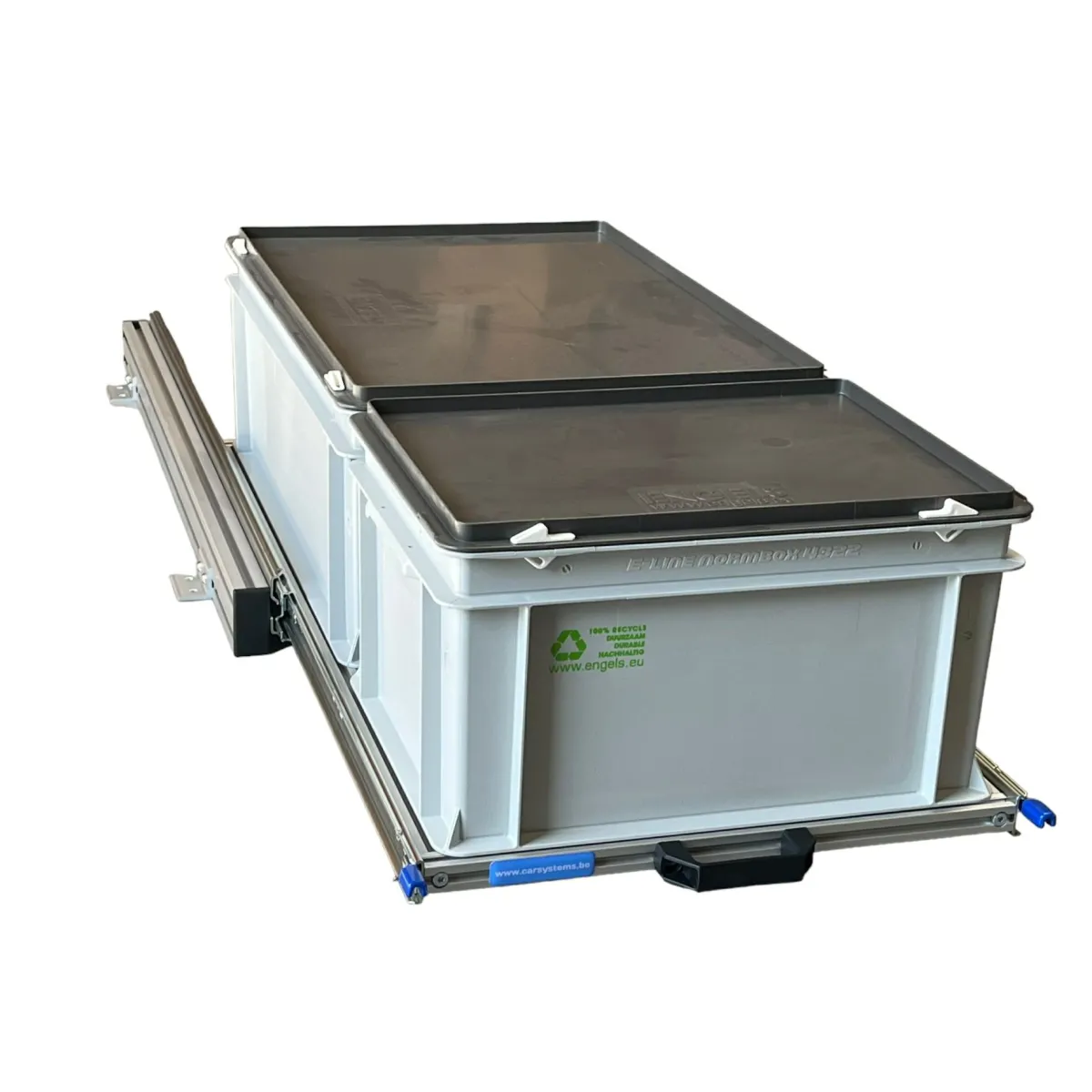 Markenlos Aluminium 90x40 cm Schiebegestell mit 2 Körben und Deckel< Heckauszüge