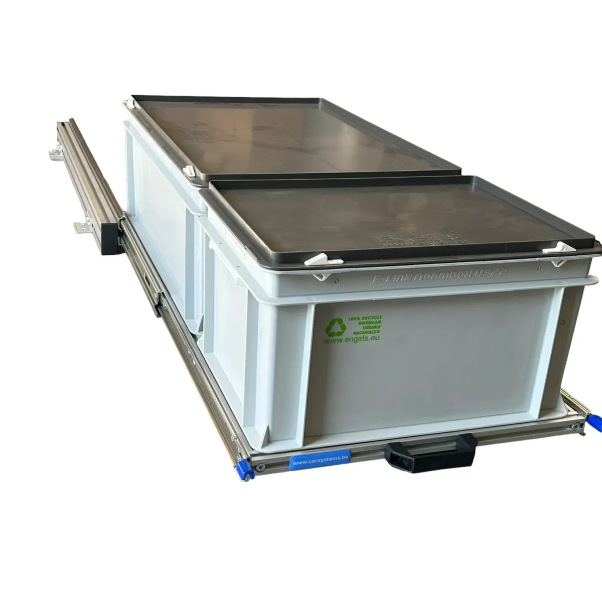 Markenlos Aluminium 90x40 cm Schiebegestell mit 2 Körben und Deckel< Heckauszüge