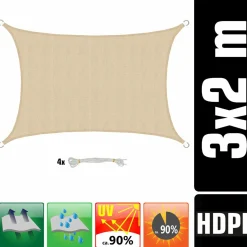 Amanka Sonnensegel|Sonnensegel-3 x 2 atmungsaktives UV Sonnensegel - Beige