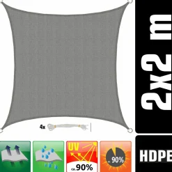 Amanka 2 x 2 atmungsaktives UV Sonnensegel - Grey< Sonnensegel|Sonnensegel