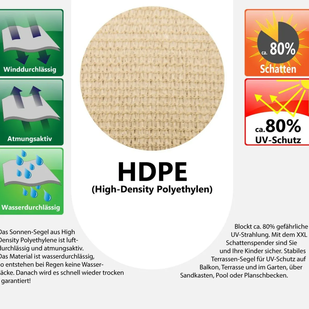 Amanka 3 x 2 HDPE Sonnensegel - Beige< Sonnensegel|Sonnensegel