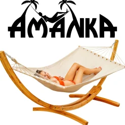 Amanka Hängematten^200 x 120 Hängematte mit Holzgestell - Beige