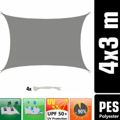Amanka Sonnensegel|Sonnensegel^3 x 4 wasserabweisendes Polyester Sonnensegel - Grey