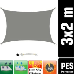 Amanka Sonnensegel|Sonnensegel-2 x 3 wasserabweisendes Polyester Sonnensegel - Grey