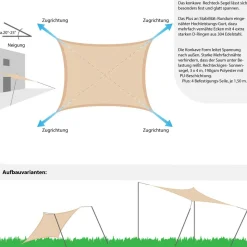 Amanka Sonnensegel|Sonnensegel-3 x 4 wasserabweisendes Polyester Sonnensegel - Beige