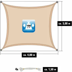 Amanka Sonnensegel|Sonnensegel^3 x 4 Wasserdichtes Sonnensegel mit Befestigung - Beige