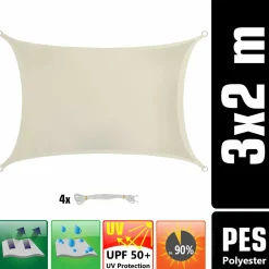 Amanka Sonnensegel|Sonnensegel^2 x 3 Wasserdichtes Sonnensegel mit Befestigung - Beige