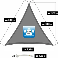 Amanka 6 x 6 x 6 atmungsaktives UV Sonnensegel - Grey< Sonnensegel|Sonnensegel