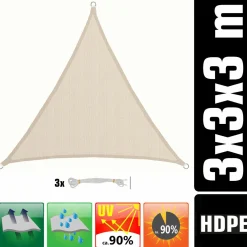 Amanka 3 x 3 x 3 atmungsaktives UV Sonnensegel - Beige< Sonnensegel|Sonnensegel