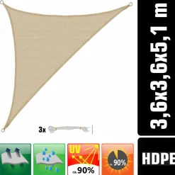 Amanka Sonnensegel|Sonnensegel-3,6 x 3,6 x 5,1 atmungsaktives UV Sonnensegel - Beige