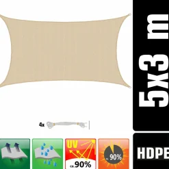 Amanka 3x5 Beiges atmungsaktives UV Sonnensegel< Sonnensegel|Sonnensegel