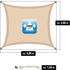 Amanka 3x5 Beiges atmungsaktives UV Sonnensegel< Sonnensegel|Sonnensegel
