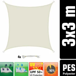 Amanka Sonnensegel|Sonnensegel^3x3 Wasserdichtes Beige Sonnensegel mit Befestigung