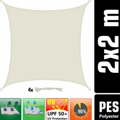 Amanka Sonnensegel|Sonnensegel^2x2 Wasserdichtes Beige Sonnensegel mit Befestigung