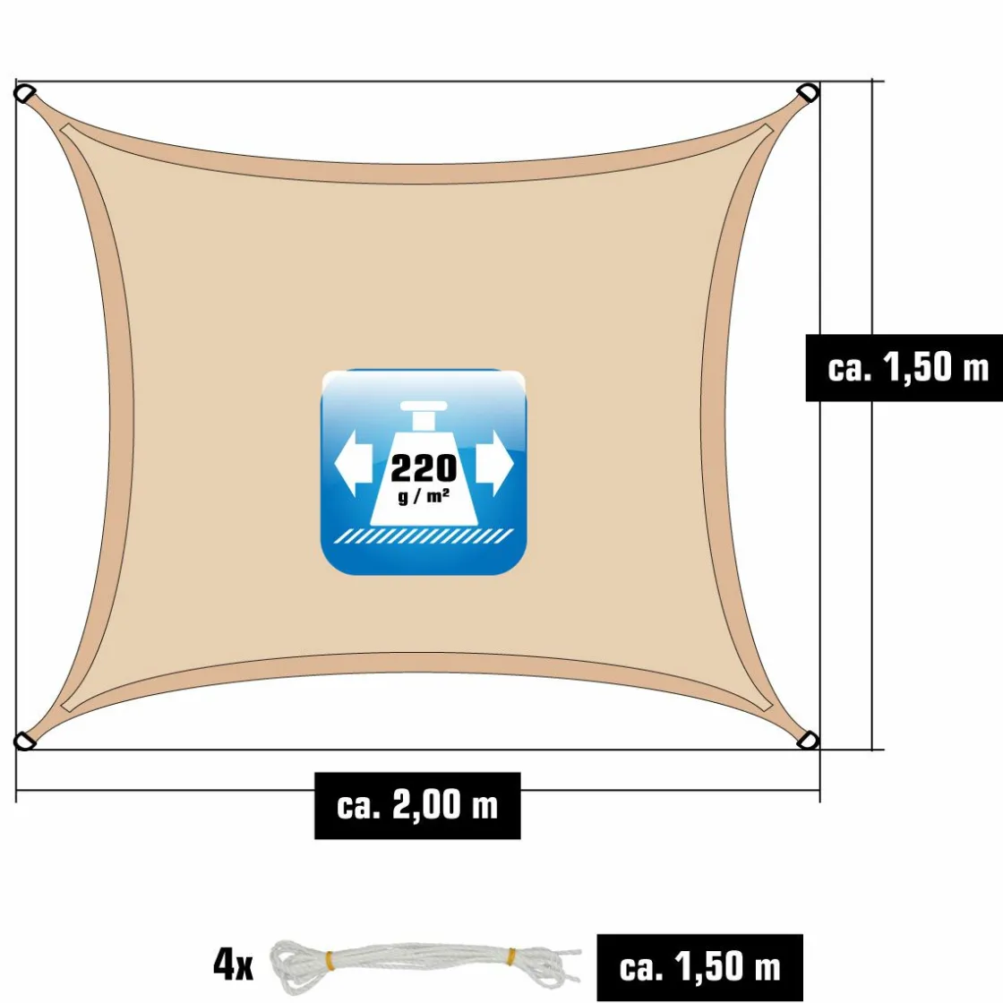 Amanka Sonnensegel|Sonnensegel^1,5x2m beiges HDPE wasserdurchlässiges Schattennetz