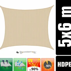 Amanka 6x5m beiges HDPE wasserdurchlässiges Schattennetz< Sonnensegel|Sonnensegel