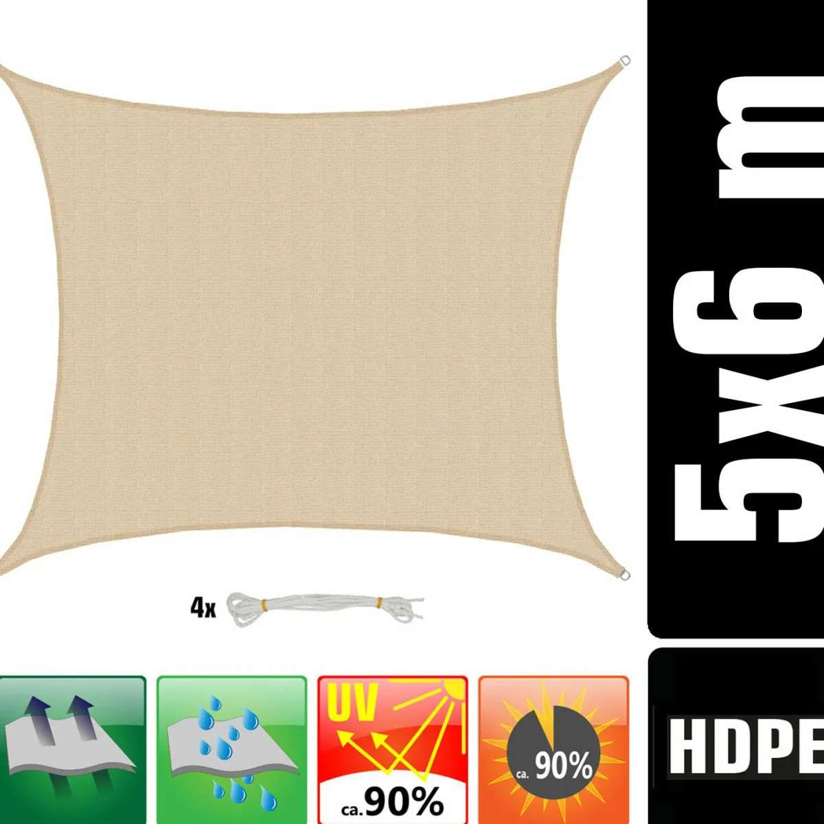 Amanka 6x5m beiges HDPE wasserdurchlässiges Schattennetz< Sonnensegel|Sonnensegel