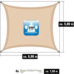 Amanka 6x5m beiges HDPE wasserdurchlässiges Schattennetz< Sonnensegel|Sonnensegel