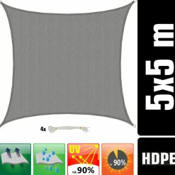 Amanka Sonnensegel|Sonnensegel^5x5m graues HDPE wasserdurchlässiges Schattennetz