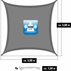 Amanka Sonnensegel|Sonnensegel^5x5m graues HDPE wasserdurchlässiges Schattennetz