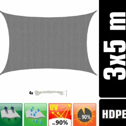 Amanka Sonnensegel|Sonnensegel-5x3m graues HDPE wasserdurchlässiges Schattennetz