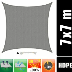 Amanka Sonnensegel|Sonnensegel^7x7m graues HDPE wasserdurchlässiges Schattennetz
