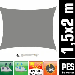 Amanka Sonnensegel|Sonnensegel-1,5x2m graues Polyester wasserdichtes Schattennetz