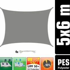 Amanka 6x5m graues Polyester wasserdichtes Schattennetz< Sonnensegel|Sonnensegel