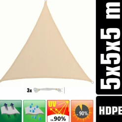 Amanka Sonnensegel|Sonnensegel-5x5x5 Beiges atmungsaktives UV Sonnensegel