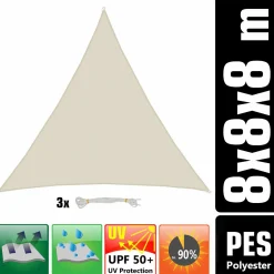 Amanka Sonnensegel|Sonnensegel-8x8x8 beiges Polyester wasserdichtes Schattennetz