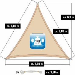 Amanka Sonnensegel|Sonnensegel-8x8x8 beiges Polyester wasserdichtes Schattennetz