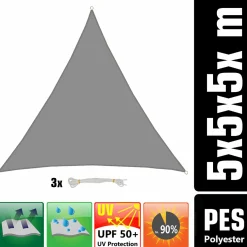 Amanka Sonnensegel|Sonnensegel-5x5x5 graues Polyester wasserdichtes Schattennetz