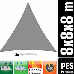 Amanka 8x8x8 graues Polyester wasserdichtes Schattennetz< Sonnensegel|Sonnensegel