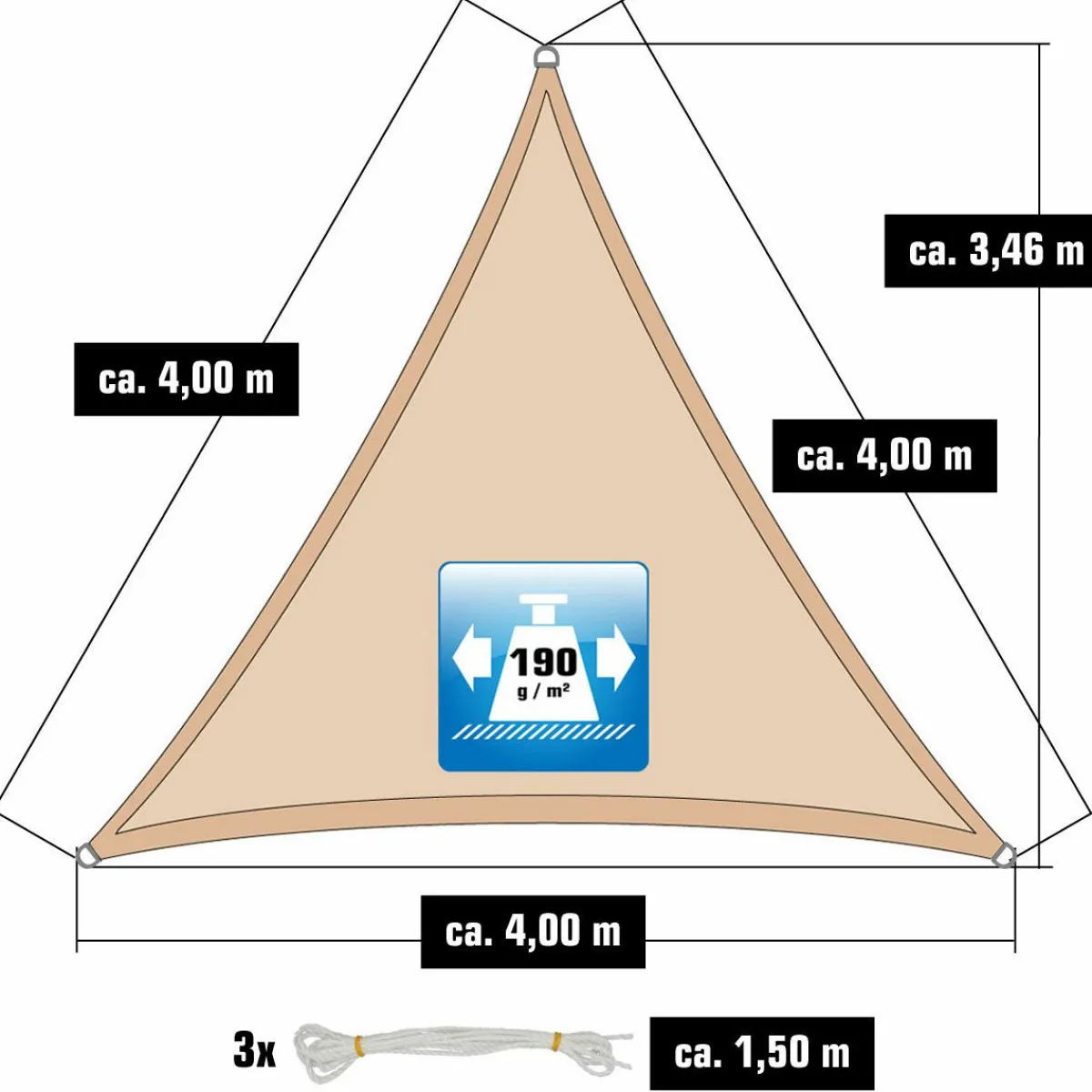 Amanka 4x4x4 Wasserdichtes Sonnensegel mit Befestigung - Beige< Sonnensegel|Sonnensegel