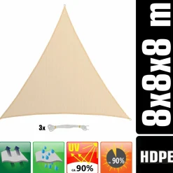 Amanka Sonnensegel|Sonnensegel^8x8x8m beiges HDPE wasserdurchlässiges Schattennetz