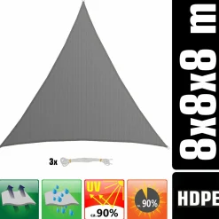 Amanka Sonnensegel|Sonnensegel^8x8x8m graues HDPE wasserdurchlässiges Schattennetz
