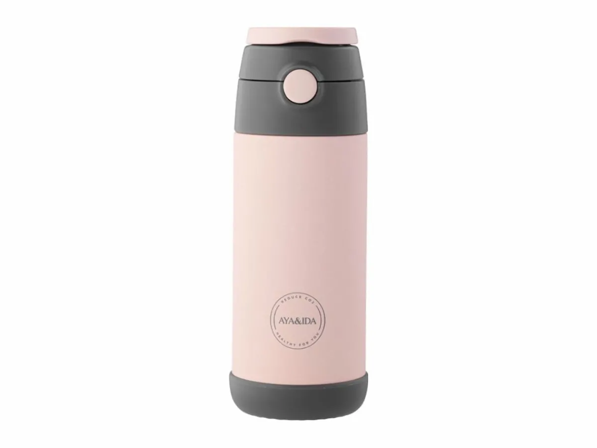 Markenlos AYA&IDA 350 ml Kinder Thermosflasche mit Strohhalm - Soft Pink< Thermosflaschen