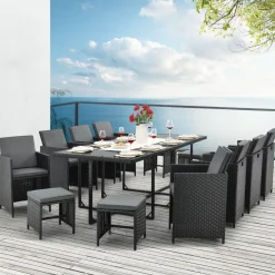 Markenlos Baracoa XXL Polyrattan schwarzes Diningset< Gartenmöbel Sets