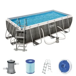 Bestway 404 cm Power Steel Rattan Rahmenpoolset< Aufstellpools