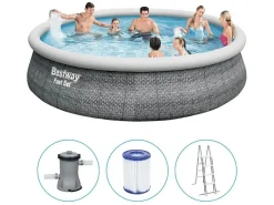 Bestway Aufblasbare Pools-Fast Set Ø457 cm Rattanpool mit Pumpe und Stufen