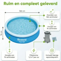 Bestway Aufblasbare Pools^fast set 366x76cm pool – 3-teilig