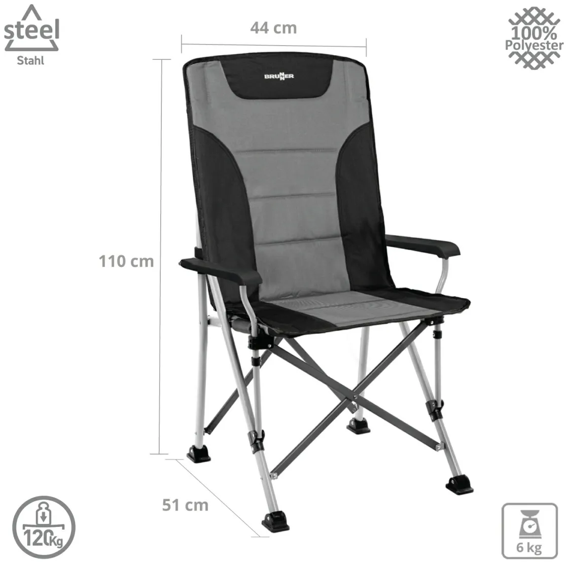 Brunner Campingstühle Mit Verstellbarer Rückenlehne|Faltstühle-Raptor Highback Faltstuhl - Grey