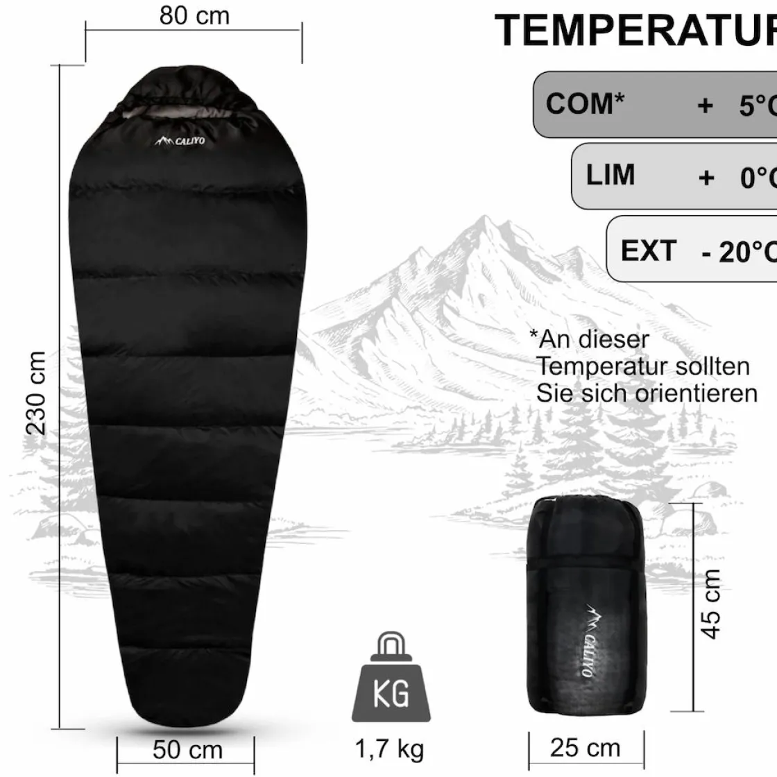 Markenlos Winterschlafsäcke|Mumienschlafsäcke^Caliyo 4 Jahreszeiten 230 cm Blue Mumienschlafsack