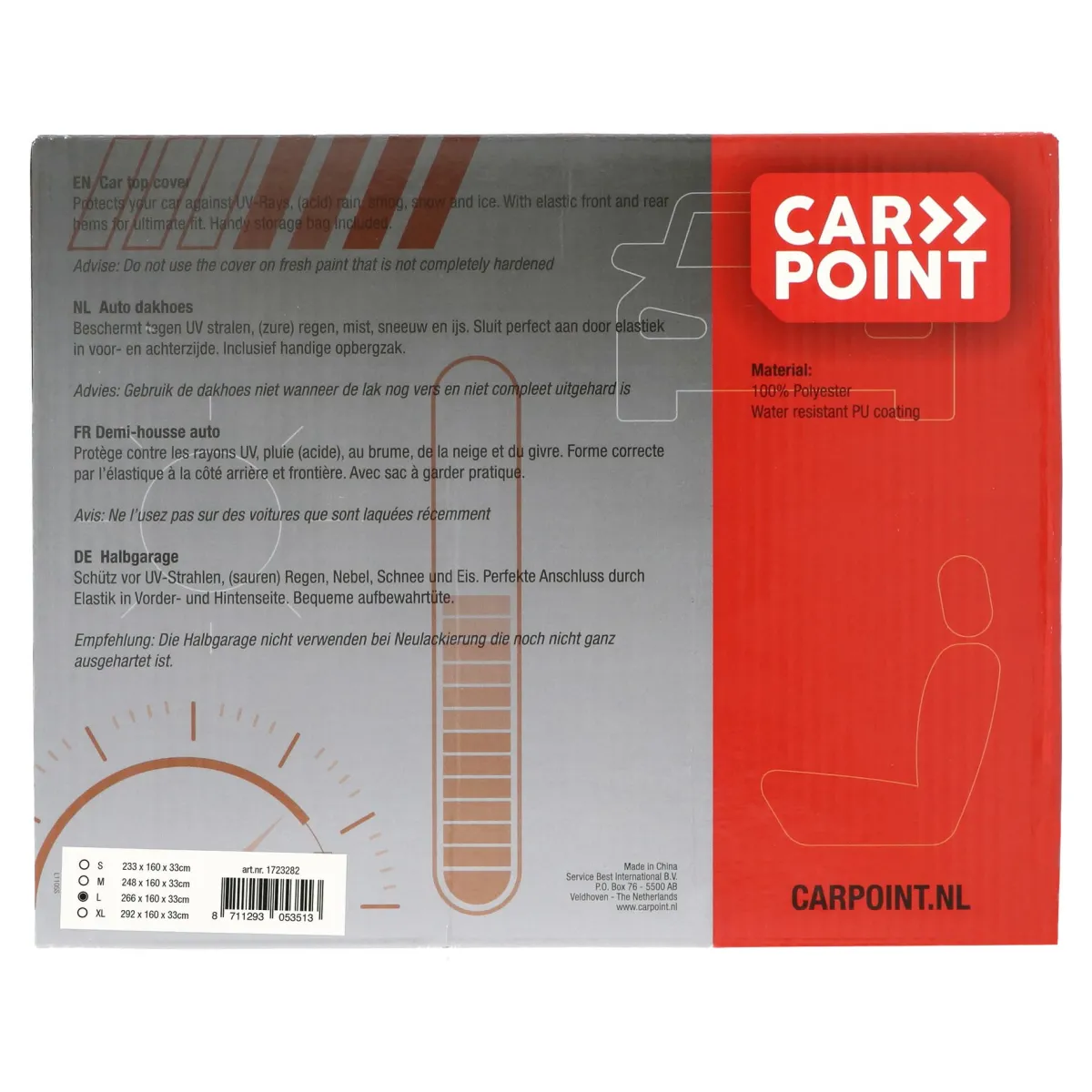 Carpoint Polyester Halbgarage L - 266 x 160 x 33 cm< Auto Schutzhüllen