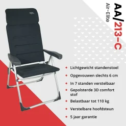 Crespo Campingstühle Mit Verstellbarer Rückenlehne|Klappstühle-AA-213 Air-Elite Compact Grey Klappstuhl