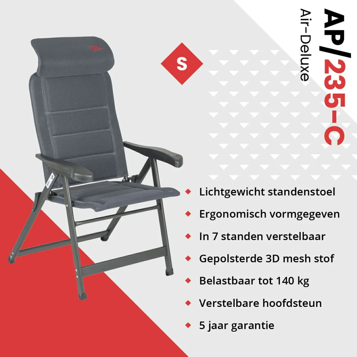 Crespo AP-235 Air-Deluxe Compact Grey Klappstuhl< Campingstühle Mit Verstellbarer Rückenlehne|Faltstühle